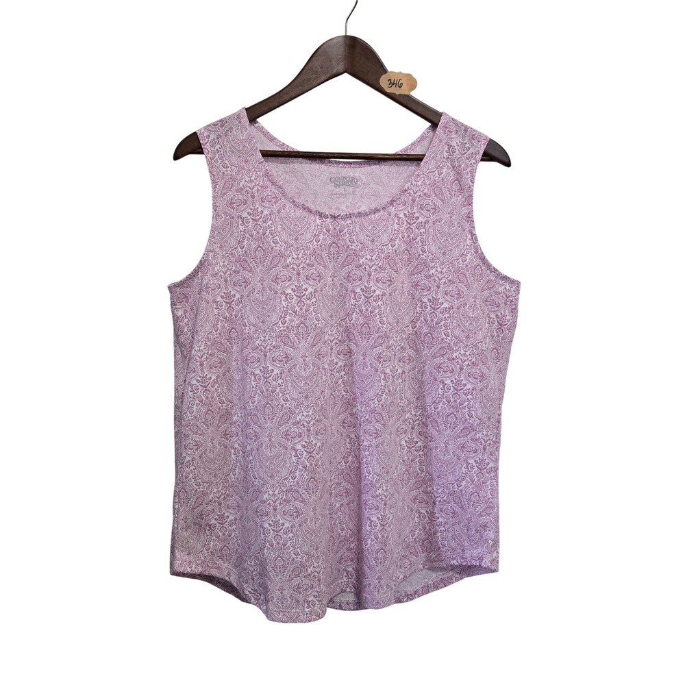 Country Store Womens Purple Paisley Medallion Tank Top Scoop Neck Large Cotton L